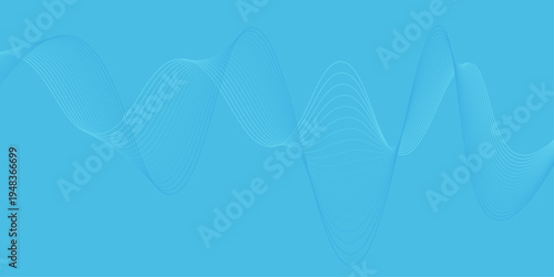 Abstract blue flowing wave lines on light blue background, modern digital technology wave pattern for web banner