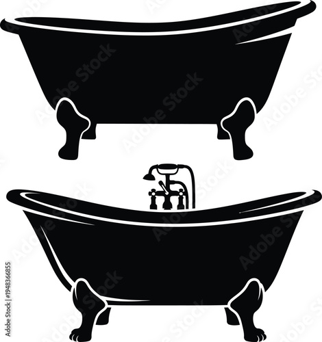 Classic freestanding clawfoot bathtub silhouette isolated on a white background for design