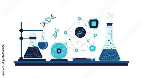 Comprehensive Scientific Laboratory Illustration Showcasing Genetic Engineering and Biotechnology