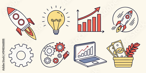 a collection of business and innovation icons Vector