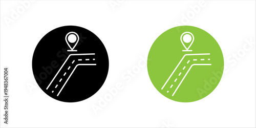 Line icon set. showing map location pin and road route representing navigation systems, GPS tracking, route planning, and travel direction.