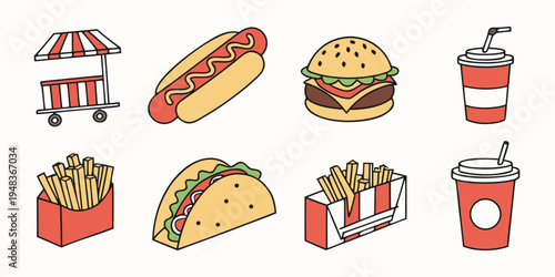 a collection of fast food items on a white background Vector