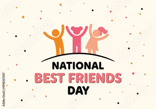 National best friends day celebration with three friends on beige background
