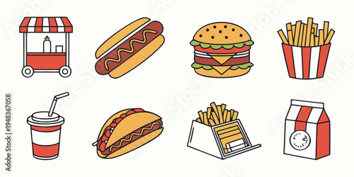 a collection of fast food items Vector