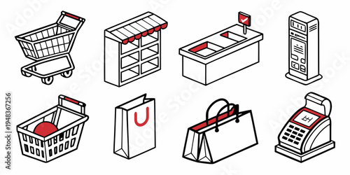shopping cart and retail store icons Vector