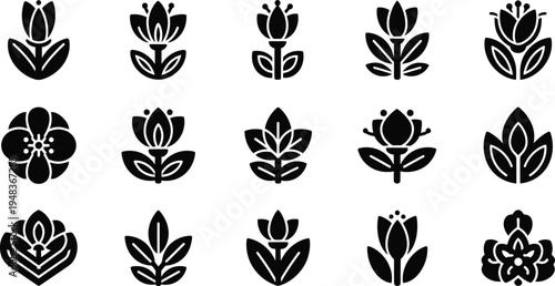 Black floral on white background flowers symbols