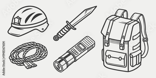 a set of camping and construction tools Vector