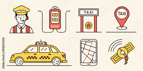 a collection of icons related to taxi services Vector