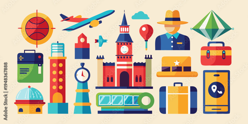 Fototapeta premium a collection of travel related objects and landmarks Vector