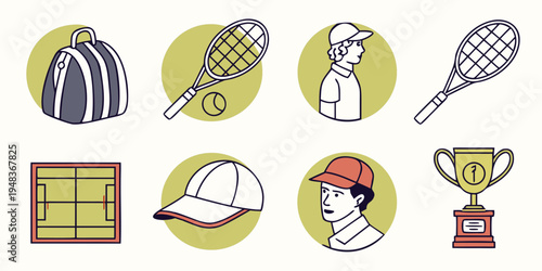 icons of tennis sport and accessories Vector