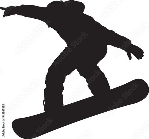 Silhouette of snowboarder jumping through air with board on transparent background vector illustration