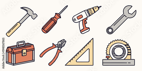a collection of various tools for construction and repair Vector