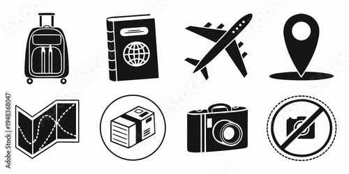 a set of travel icons including luggage and a camera Vector