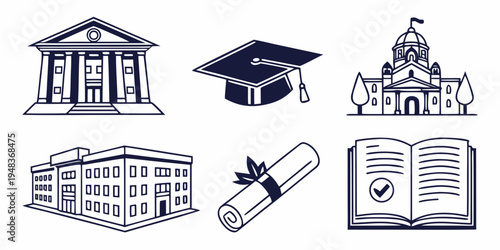 icons of educational institutions and graduation Vector
