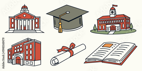 a set of icons representing education and school Vector