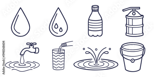 a collection of water icons and objects Vector