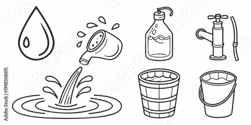 a collection of water and household items Vector