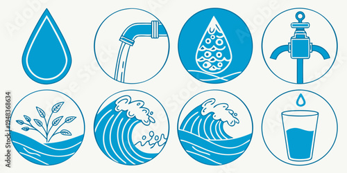 a collection of blue icons representing water Vector