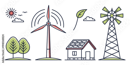 renewable energy sources and a house Vector