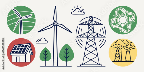 renewable energy sources and power transmission infrastructure Vector