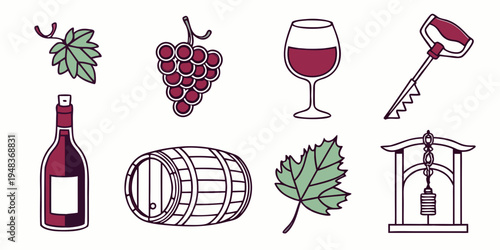 wine and grapes icons Vector