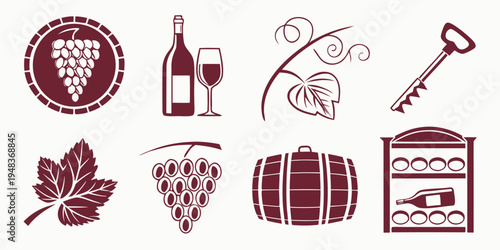 wine and vineyard icons in a set Vector