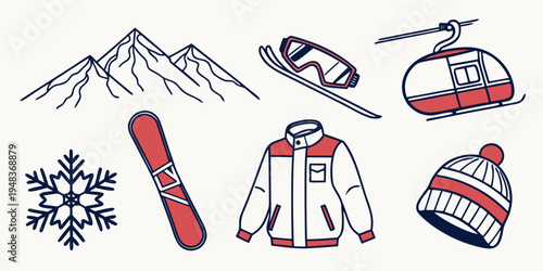 winter sports and clothing icons Vector