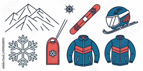 a collection of winter sports gear and equipment Vector