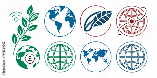 a collection of eight icons representing earth and ecology Vector