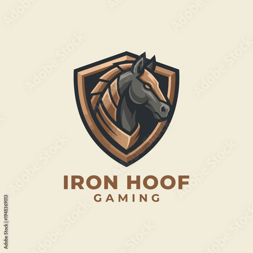 The image presents a minimalist logo of a horse's head within a shield, merging elegance and power, symbolizing strength and fast-paced action in the gaming industry.