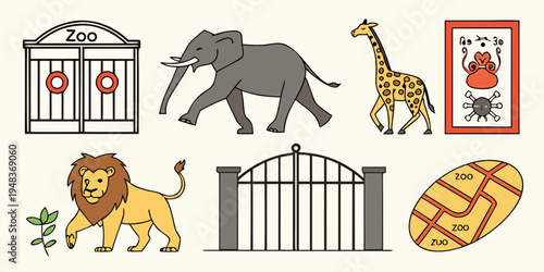 zoo animals and enclosures Vector