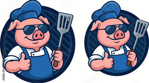 This illustration features a cheerful pig chef wearing sunglasses, flipping a spatula, embodying a fun and playful vibe in the culinary world with a whimsical touch to cooking.