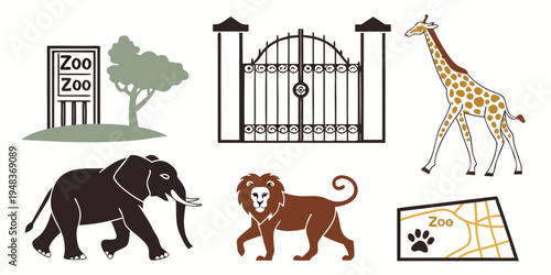 a collection of safari animals and landmarks Vector