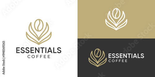 Creative simple essentials coffee logo template. Luxury coffee logo, flower coffee logo design vector illustration.