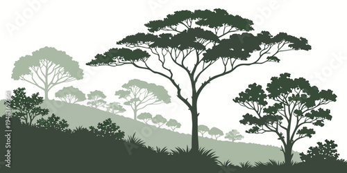 a group of trees on a hill Vector