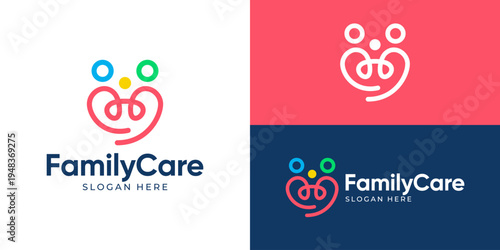 Creative simple family care logo template. People human person leadership unity logo design vector illustration.