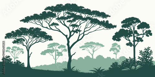 a group of trees on a hill Vector