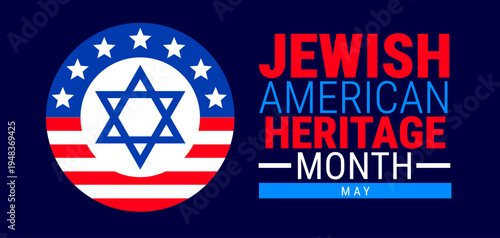 Jewish American Heritage Month usa flag  background, banner, card or poster design template is observed every year during May, to raise awareness about the mission. Vector illustration.