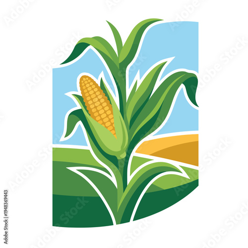 This detailed illustration of a corn plant highlights agricultural growth and productivity, symbolizing sustainability and the importance of farming for food security and economic stability.