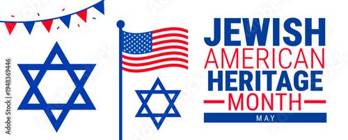 Jewish American Heritage Month usa flag  background, banner, card or poster design template is observed every year during May, to raise awareness about the mission. Vector illustration.