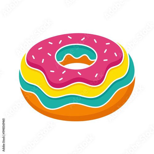 This vibrant donut illustration captures a whimsical and appetizing appearance, symbolizing indulgence and joyful treats that cater to those with a sweet tooth and dessert lovers everywhere.