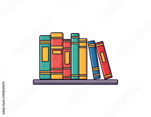 A colorful collection of hardcover books arranged neatly on a shelf, perfect for educational or literary themes, vector illustration