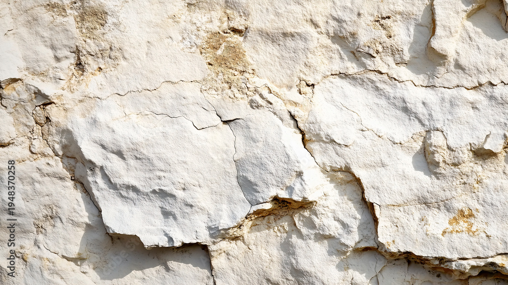 Fototapeta premium Light and rough limestone texture, with deep cracks, irregular textures and subtle earthy beige tones.