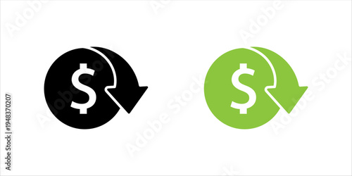 Minimal outline icon set. of dollar symbol with circular arrow representing currency exchange, money transfer, financial transaction, and exchange rate concept.
