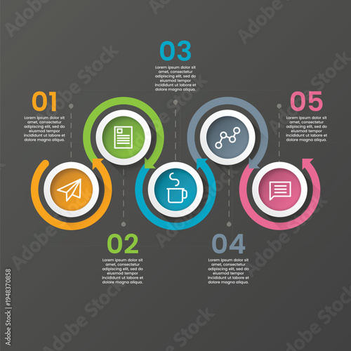 A colorful infographic template with five numbered options for business presentations.