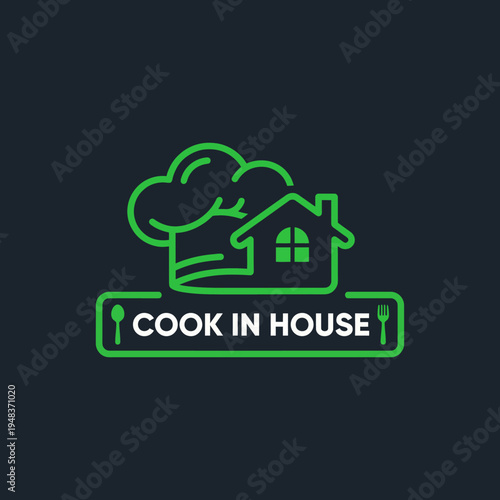 A whimsical illustration of a chef's hat and a cozy house, emphasizing the joy of home cooking and the comfort of preparing meals in a familiar, welcoming environment.