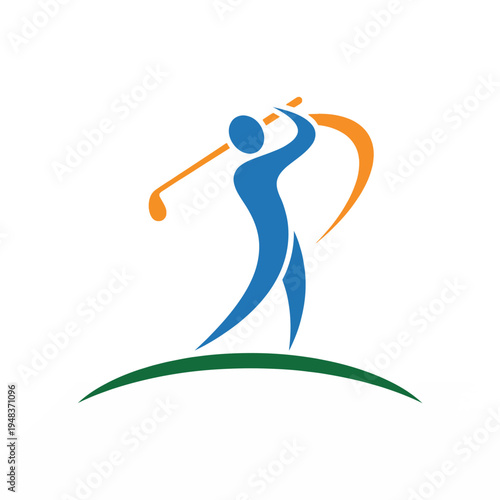A striking golf logo design featuring a dynamic golfer in action, showcasing a golf club and swing, perfect for branding in the sports industry and golf events.