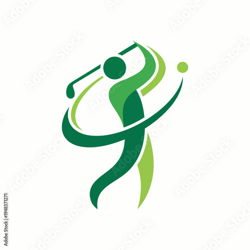 A vibrant golf logo design reflecting a golfer in a lively pose, symbolizing fun in sports, perfect for recreational programs and golfing events.