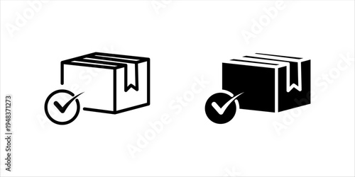 Outline icon set. illustration of shipping box with checkmark symbol representing verified delivery, package confirmation, logistics service, and shipment approval.