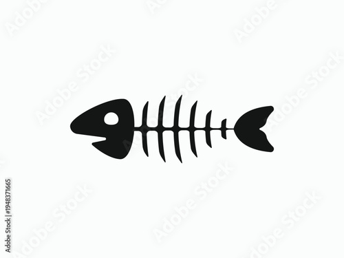 Black fish bone skeleton vector icon isolated on white background. Flat symbol for fishing, seafood, death, pollution, or waste